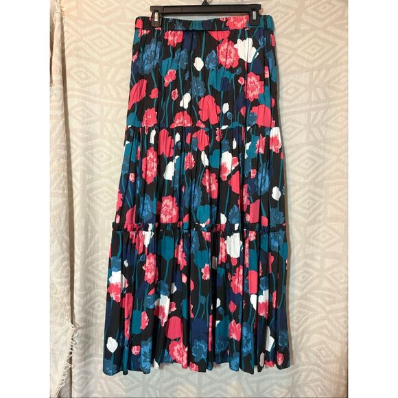 Kate Spade New York Floral Tiered Midi Skirt Colorful Flowers Size L - Picture 4 of 10